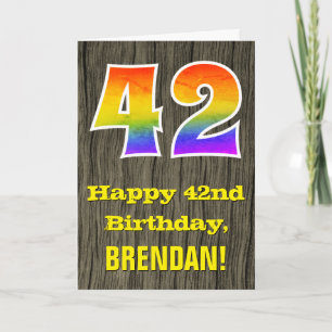 42nd Birthday: Rustic Faux Wood Look, Rainbow "42" Card