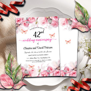 42nd Wedding Anniversary Elegant Blush Roses Invitation