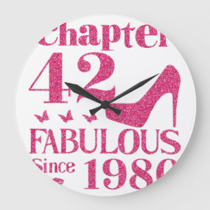 42th Birthday Chapter 42 Fabulous Since 1980 Large Clock