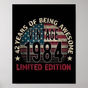 42th Birthday Gift Men Vintage Born 1984 Turning 4 Poster