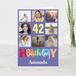 42th Happy Birthday Photo Collage Modern Very Peri Card