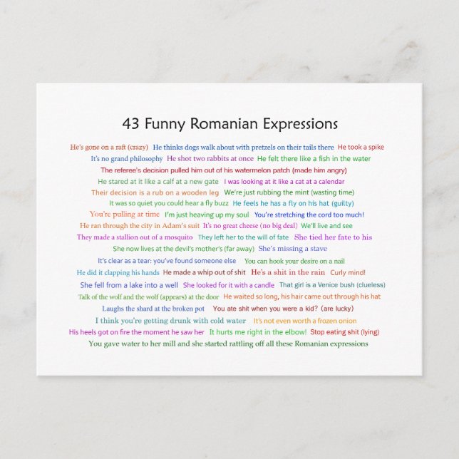 43 Funny Romanian Expressions Conversation Piece  Postcard (Front)