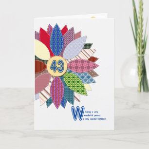 43 years old, stitched flower birthday card
