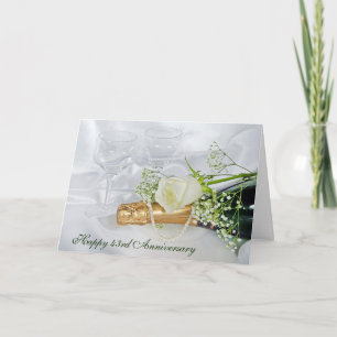 43rd Anniversary Champagne Bottle, Pearls and Rose Card