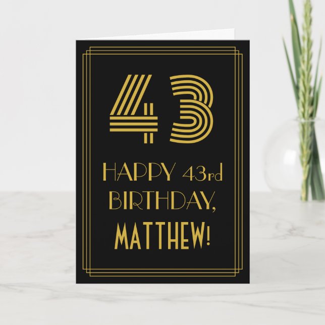 43rd Birthday: Art Deco Inspired Look "43" & Name Card (Front)