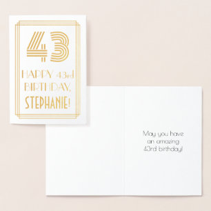 43rd Birthday - Art Deco Inspired Look "43" & Name Foil Card