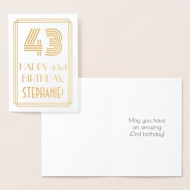 43rd Birthday - Art Deco Inspired Look "43" & Name Foil Card (Display)