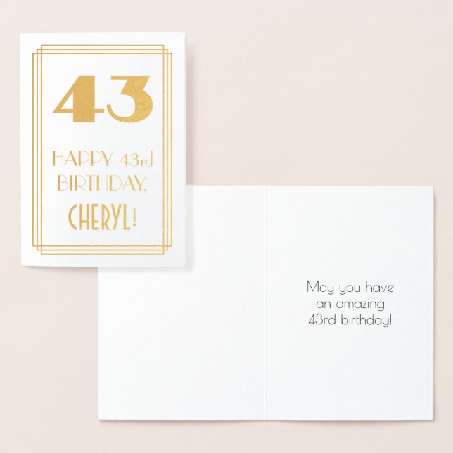 43rd Birthday: Art Deco Inspired Look "43" & Name Foil Card (Display)