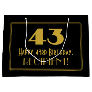 43rd Birthday — Art Deco Inspired Look "43" & Name Large Gift Bag