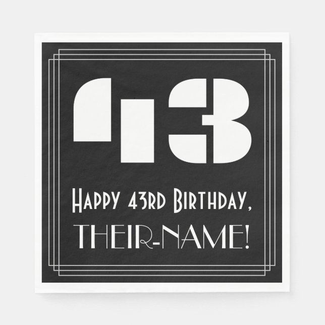 43rd Birthday: Art Deco Inspired Look "43" + Name Napkin (Front)