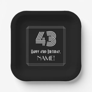 43rd Birthday — Art Deco Inspired Look “43” + Name Paper Plate