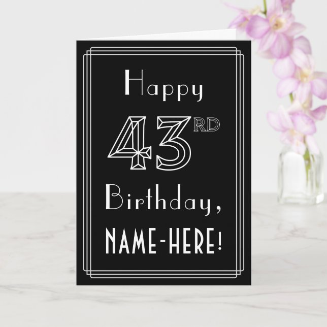 43rd Birthday: Art Deco Style # 43 & Custom Name Card (Orchid)
