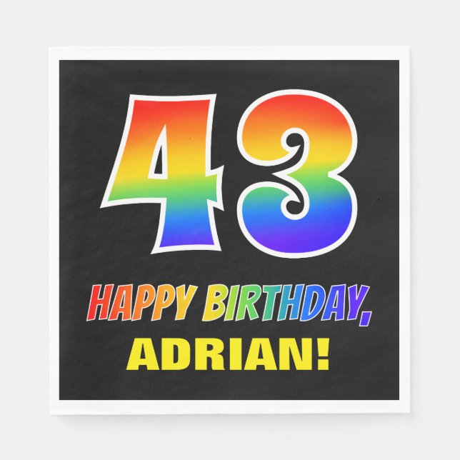 43rd Birthday: Bold, Fun, Simple, Rainbow 43 Napkin (Front)