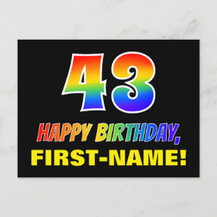 43rd Birthday: Bold, Fun, Simple, Rainbow 43 Postcard