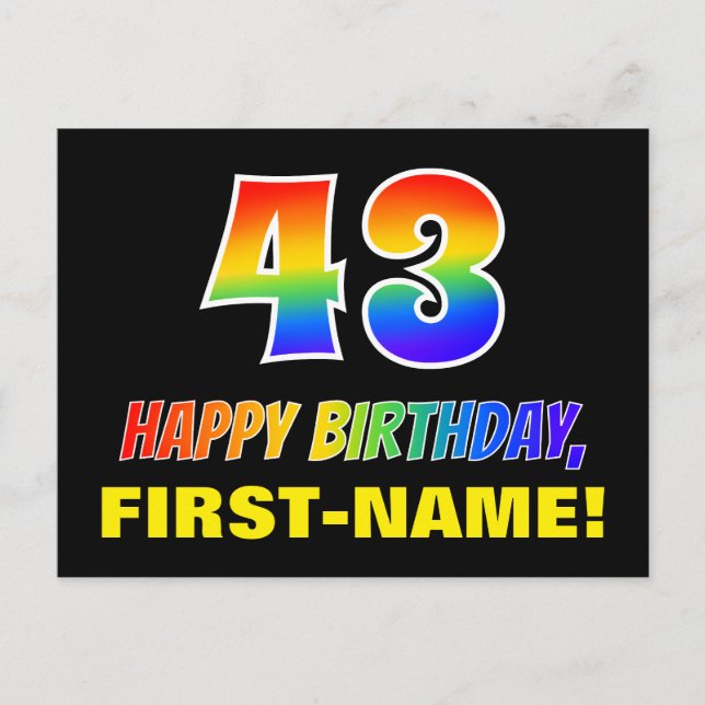 43rd Birthday: Bold, Fun, Simple, Rainbow 43 Postcard (Front)