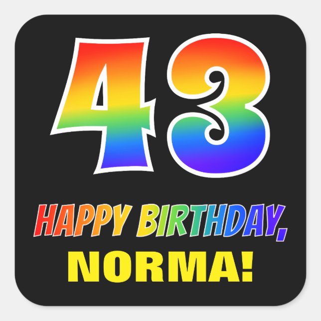 43rd Birthday: Bold, Fun, Simple, Rainbow 43 Square Sticker (Front)