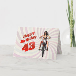 43rd Birthday card with a motorbike girl