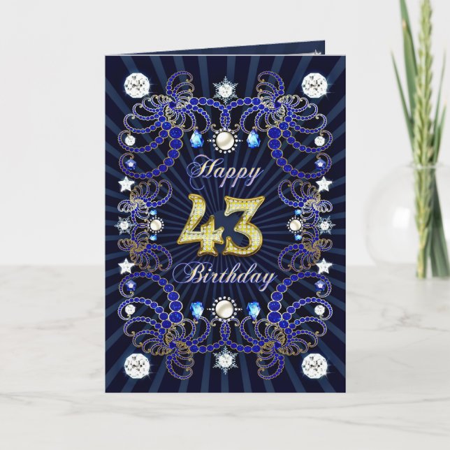 43rd birthday card with masses of jewels (Front)
