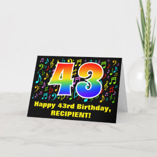 43rd Birthday: Colorful Music Symbols & Rainbow 43 Card
