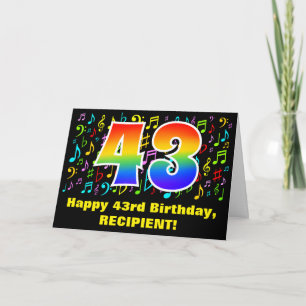 43rd Birthday: Colorful Music Symbols & Rainbow 43 Card