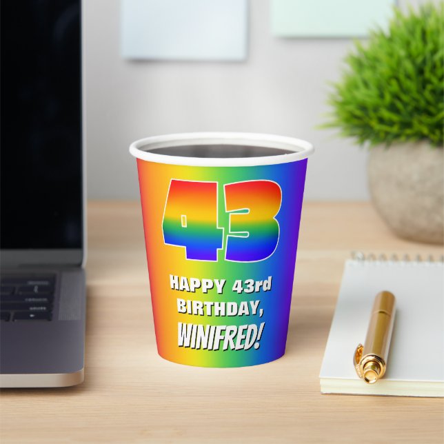 43rd Birthday: Colourful, Fun Rainbow Pattern # 43 Paper Cups (Insitu)