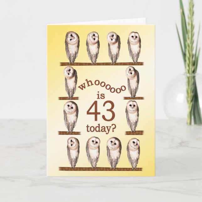 43rd birthday, Curious owls card. Card (Front)