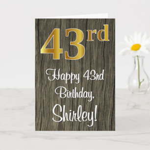 43rd Birthday: Elegant Faux Gold Look #, Faux Wood Card