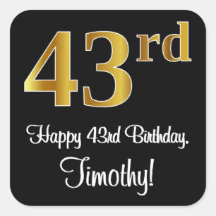 43rd Birthday – Elegant Luxurious Faux Gold Look # Square Sticker