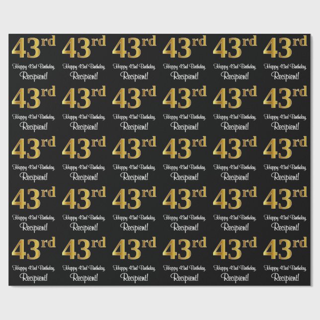 43rd Birthday: Elegant Luxurious Faux Gold Look # Wrapping Paper (Flat)