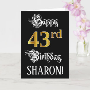 43rd Birthday — Fancy Script; Faux Gold Look; Name Card