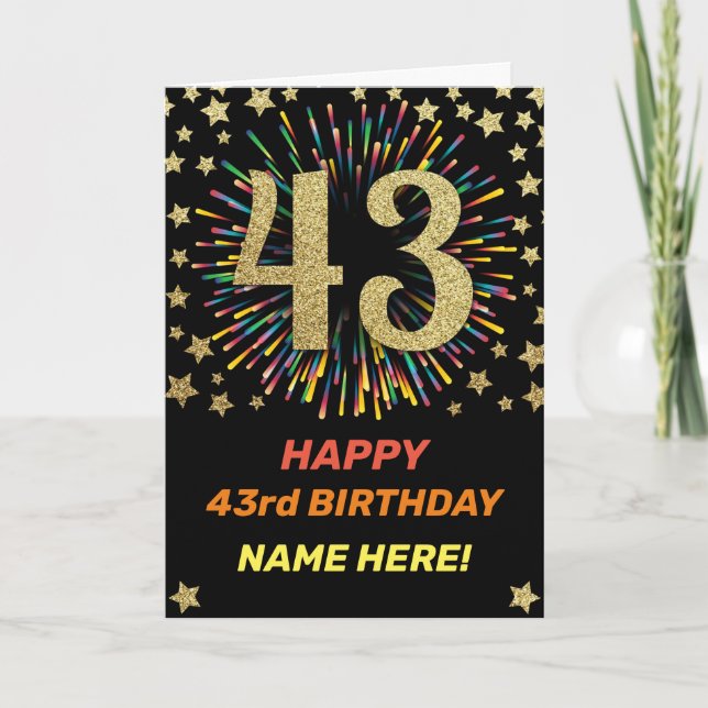 43rd Birthday Fireworks Rainbow Gold Fun Card (Front)