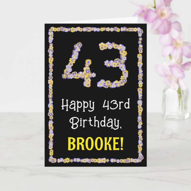 43rd Birthday: Floral Flowers Number, Custom Name Card (Orchid)