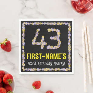 43rd Birthday: Floral Flowers Number, Custom Name Napkin