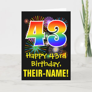 43rd Birthday: Fun Fireworks Pattern + Rainbow 43 Card
