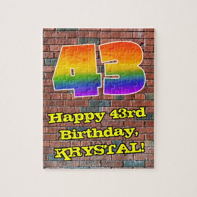 43rd Birthday: Fun Graffiti-Inspired Rainbow 43 Jigsaw Puzzle (Vertical)