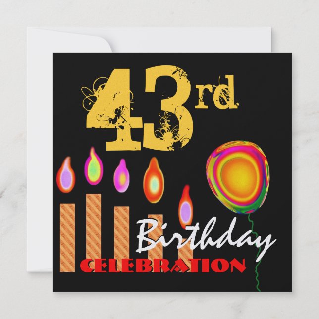 43rd Birthday Gold Candles and Balloon Metallic Invitation (Front)