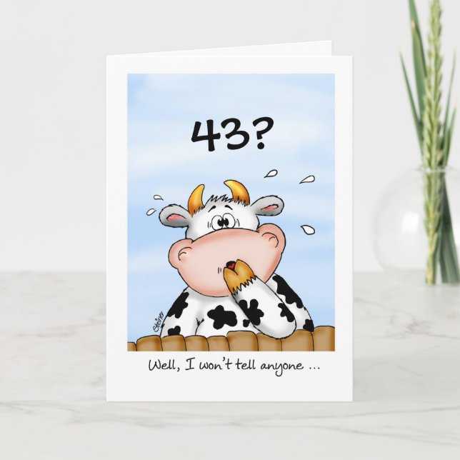 43rd Birthday- Humourous Card with surprised cow (Front)