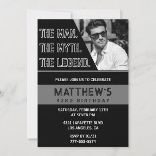 43rd birthday invitations Black The Man The Legend