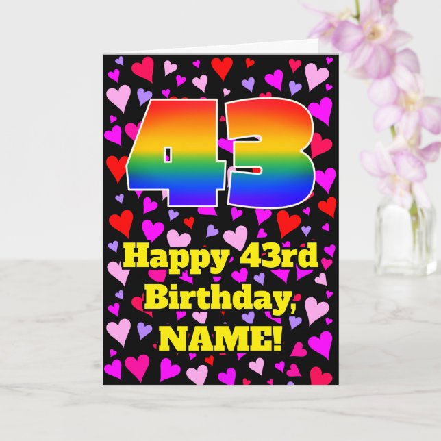 43rd Birthday: Loving Hearts Pattern, Rainbow # 43 Card (Orchid)