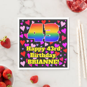 43rd Birthday: Loving Hearts Pattern, Rainbow # 43 Napkin