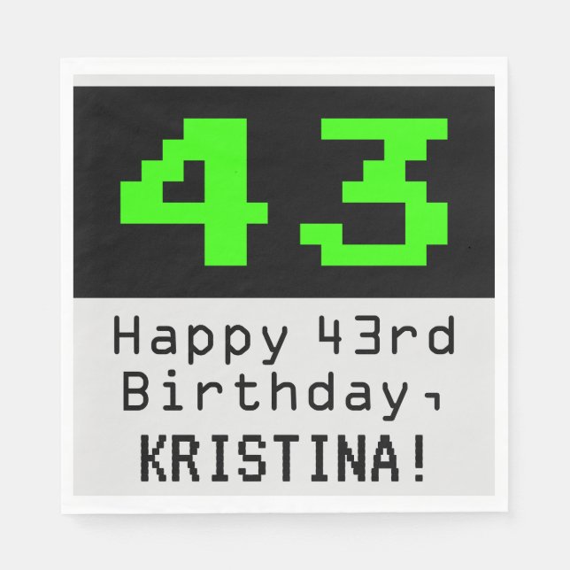 43rd Birthday - Nerdy / Geeky Style "43" & Name Napkin (Front)