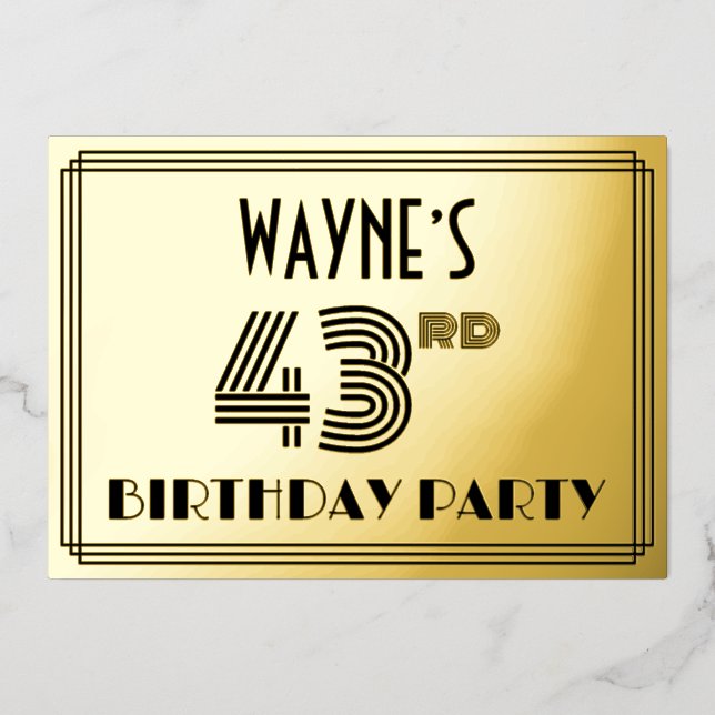 43rd Birthday Party — Art Deco Style “43” & Name (Front)