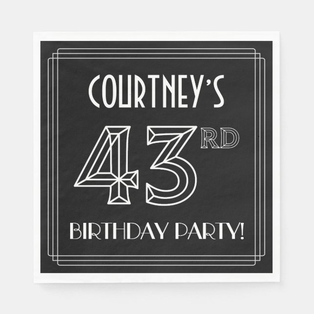 43rd Birthday Party: Art Deco Style + Custom Name Napkin (Front)