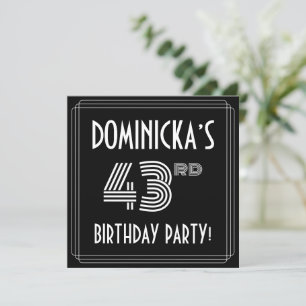 43rd Birthday Party: Art Deco Style w/ Custom Name Invitation