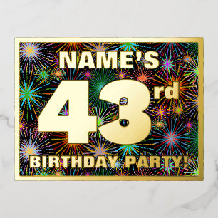 43rd Birthday Party: Bold, Colourful Fireworks Loo Foil Invitation Postcard