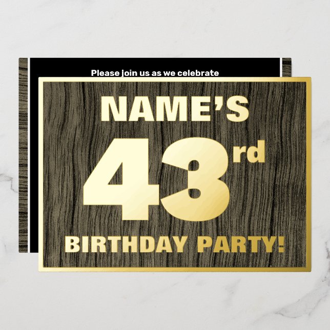 43rd Birthday Party: Bold, Faux Wood Grain Pattern (Front/Back)