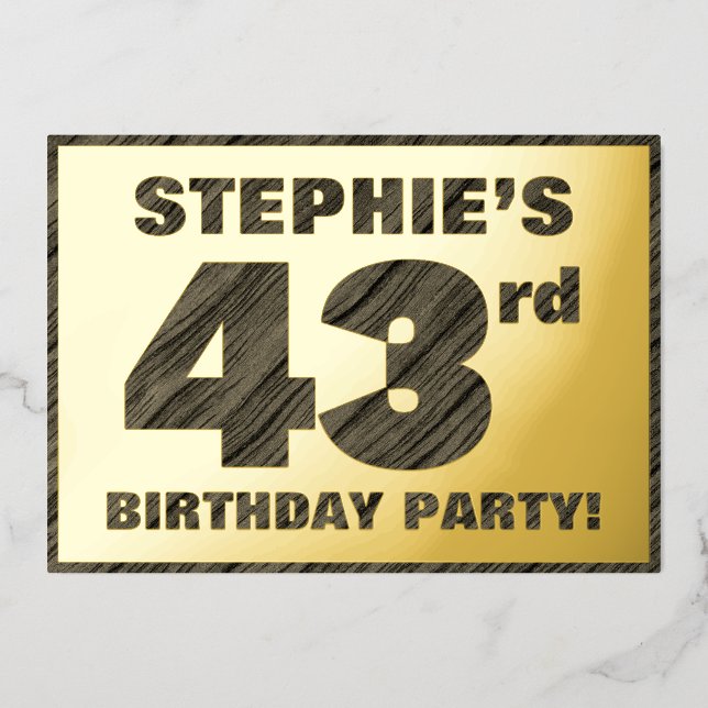 43rd Birthday Party — Bold, Faux Wood Grain Text (Front)