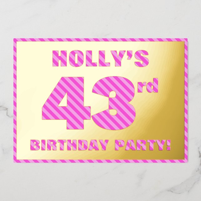 43rd Birthday Party — Bold, Fun, Pink Stripes # 43 (Front)