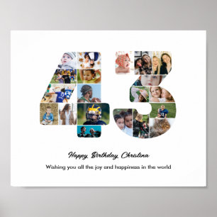 43rd Birthday Party Number 43 Photo Collage Poster