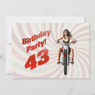43rd birthday party with a girl on a motorbike invitation